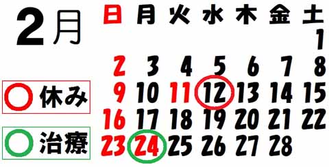 治療日カレンダー2月